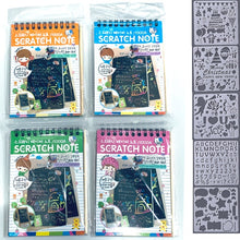 Load image into Gallery viewer, 12 Sheets Magic Color Rainbow Scratch Art Paper Card Set with Graffiti Stencil for Drawing Stick DIY Scratch Painting Toy Kids
