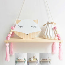 Load image into Gallery viewer, Nordic Nursery &amp; Kids Decor Tassels Storage Shelf Rack Wall Hanging Wood Toys Model Baby Kid Room Furnish Artic Home Decoration

