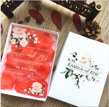 Load image into Gallery viewer, Free shipping 10pcs luxury high class romantic acrylic wedding invitation card hot sell,flower wedding cards with box
