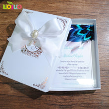 Load image into Gallery viewer, Free shipping 10pcs luxury high class romantic acrylic wedding invitation card hot sell,flower wedding cards with box
